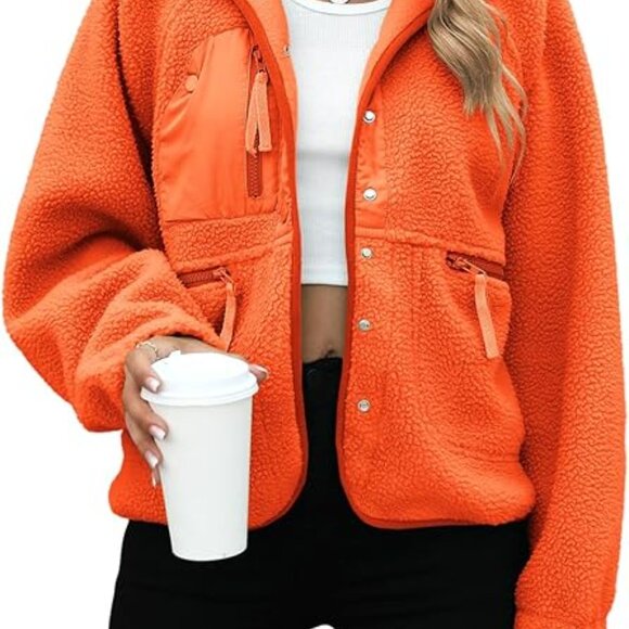 Womens Fleece Jacket Fuzzy Button Down Sherpa Coat - Picture 3 of 3